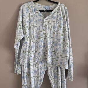 Hill House The Olivia Pajama Set in Blue Peony Bouquet Floral Long Sleeve 2XL